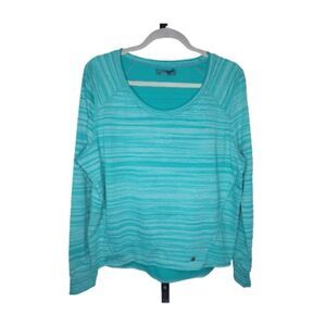 Prana Turquoise/Aqua Stripe Scoop Neck Long Sleeve Knit Top Size Large